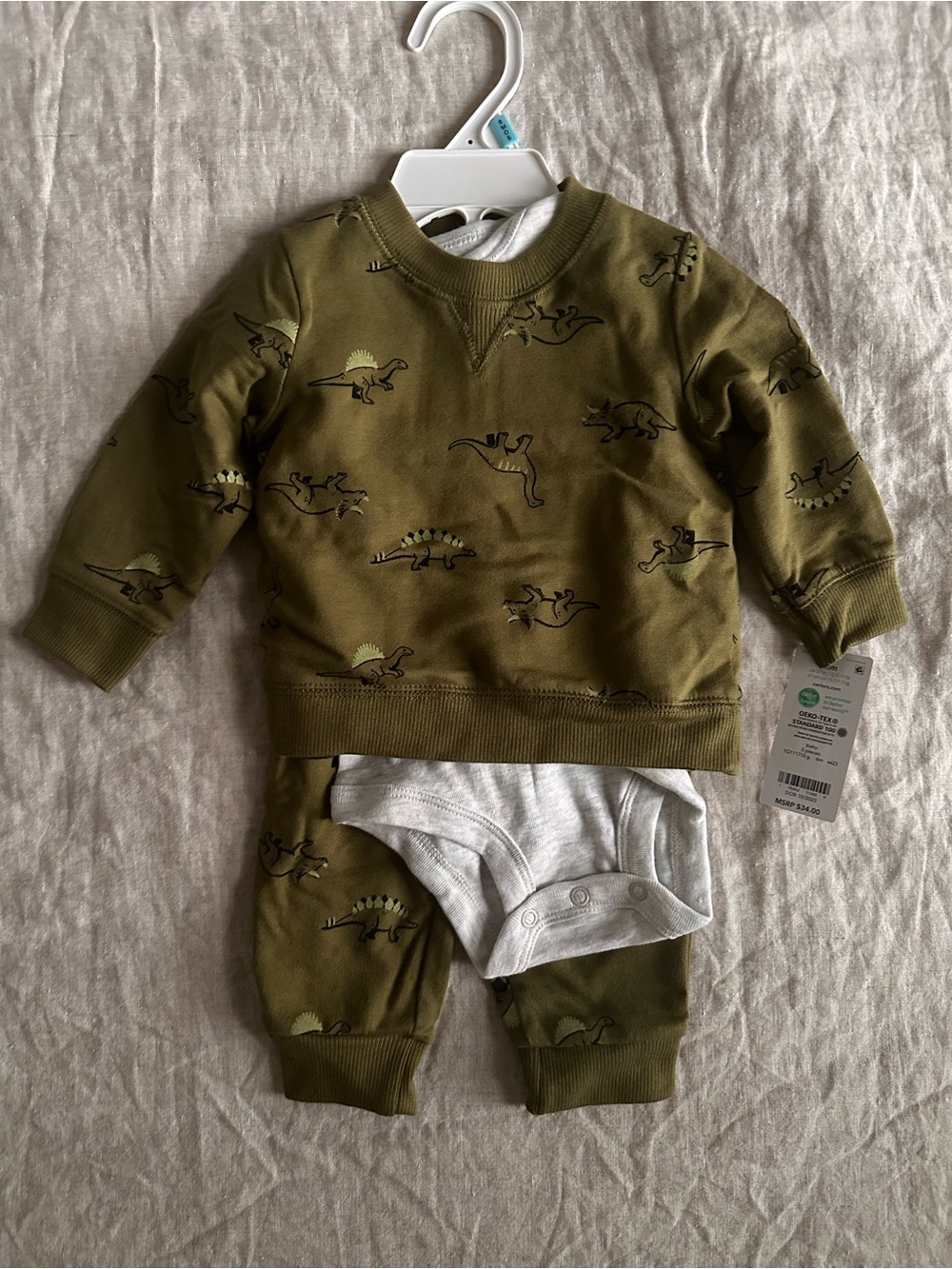 Carter's Olive Green Dinosaur 3-Piece Baby Matching Set